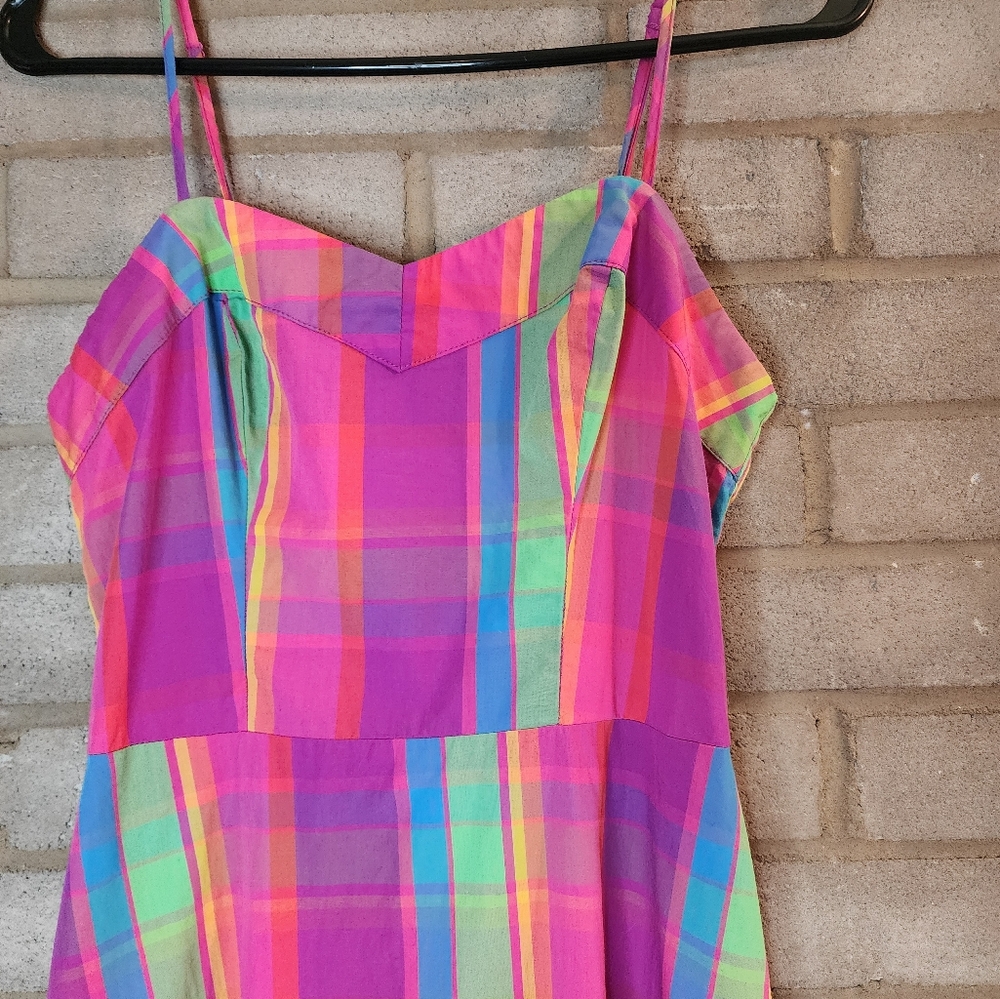 A New Day Plaid Colorful High-low Smocked Dress - Picture 5 of 8